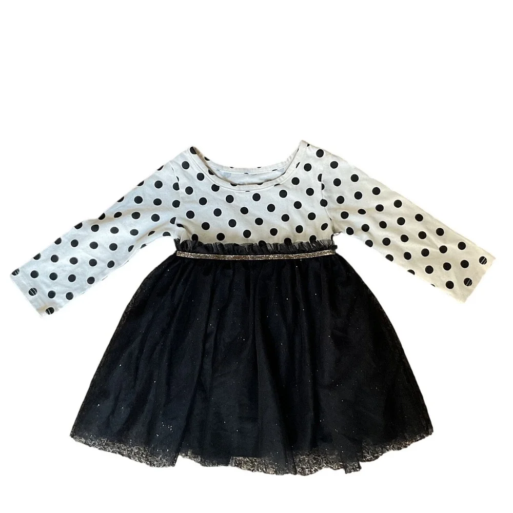 Wonder Nation Toddler Girls Polka Dot Tulle Dress Black White Gold 12M